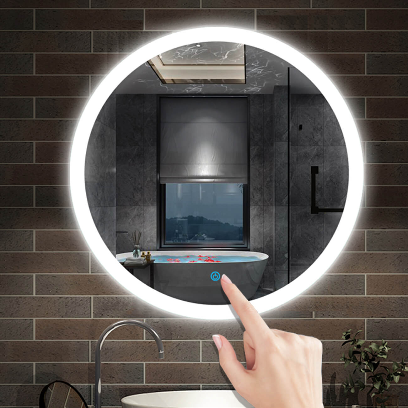 Round LED Bathroom Wall Mirror Demister Illuminated Light Up 600x600